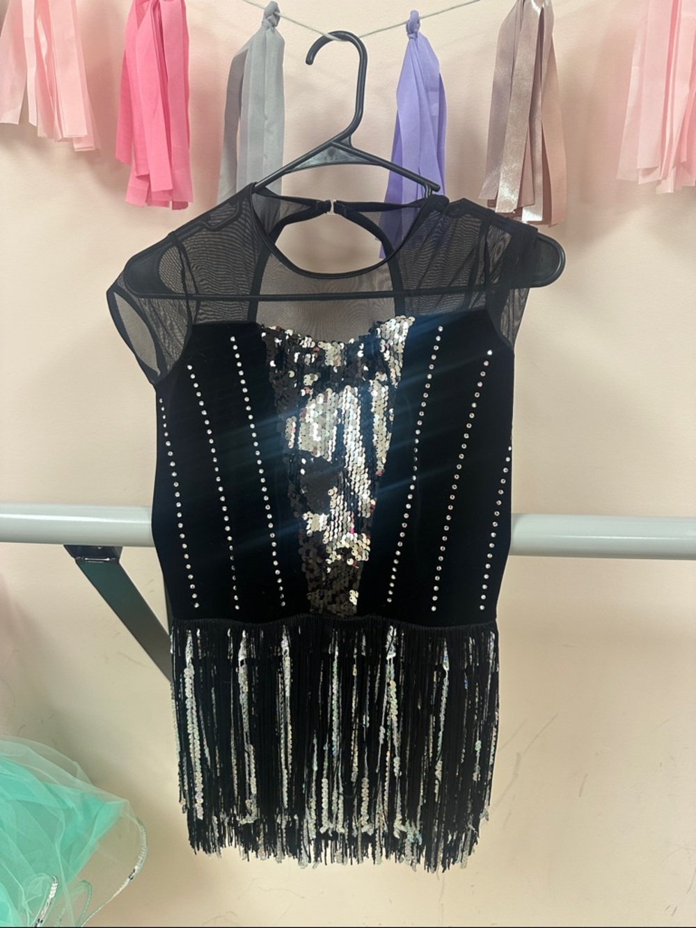 Girls' Black Sequin Fringe Dance costume